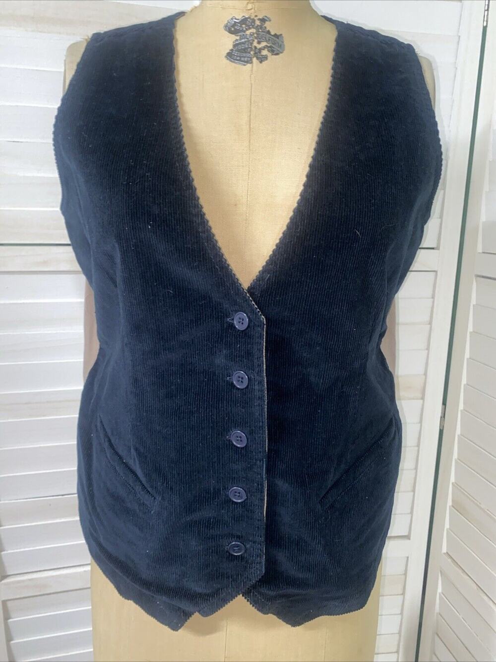 ORVIS Black Corduroy Khaki Canvas Back Vest Women's Size Medium